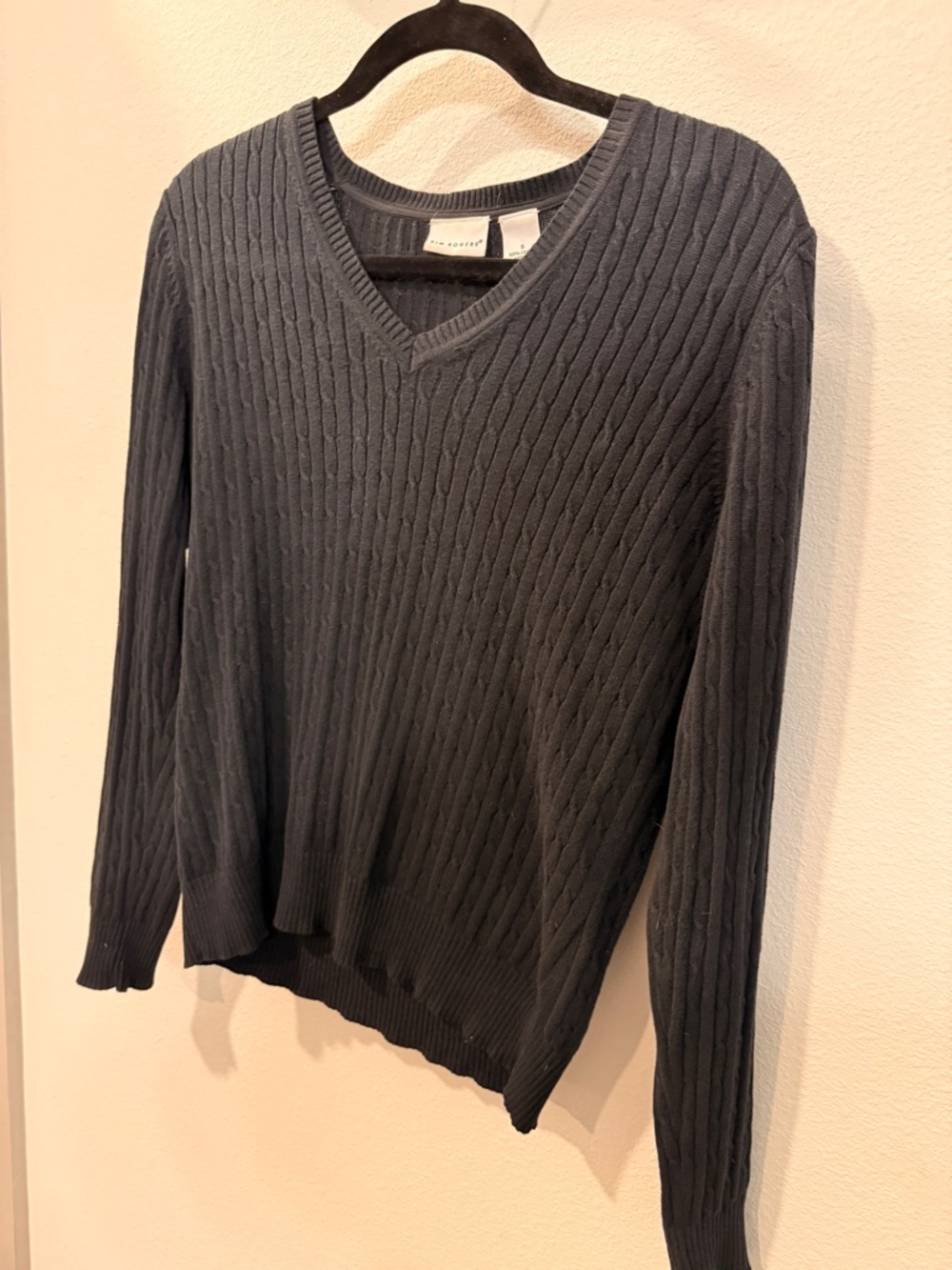 Kim Rogers Charcoal Cable-Knit V-Neck Sweater